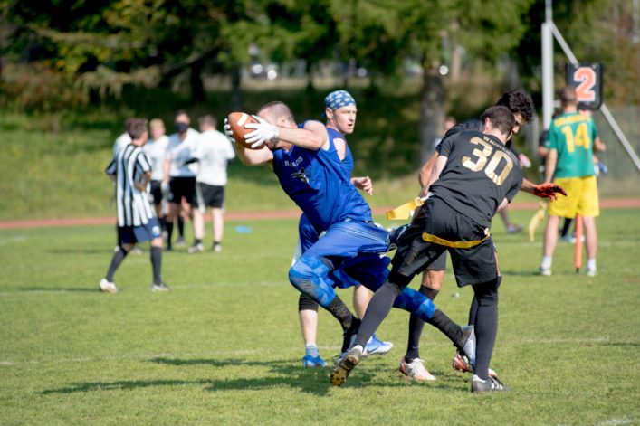 Duel of two people in flag football.